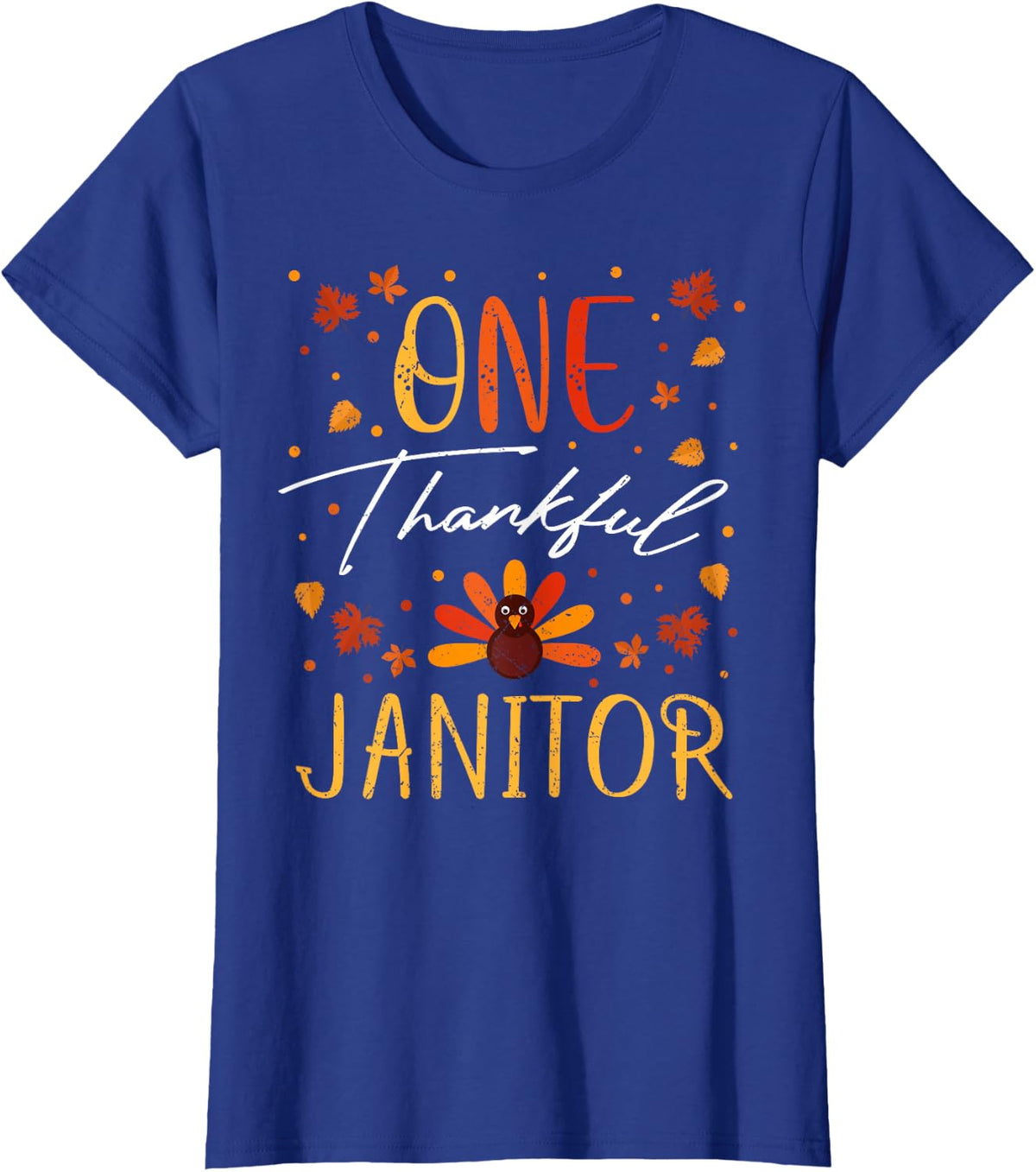 One Thankful Janitor Thanksgiving Vintage Fall T-Shirt - Royal Blue
