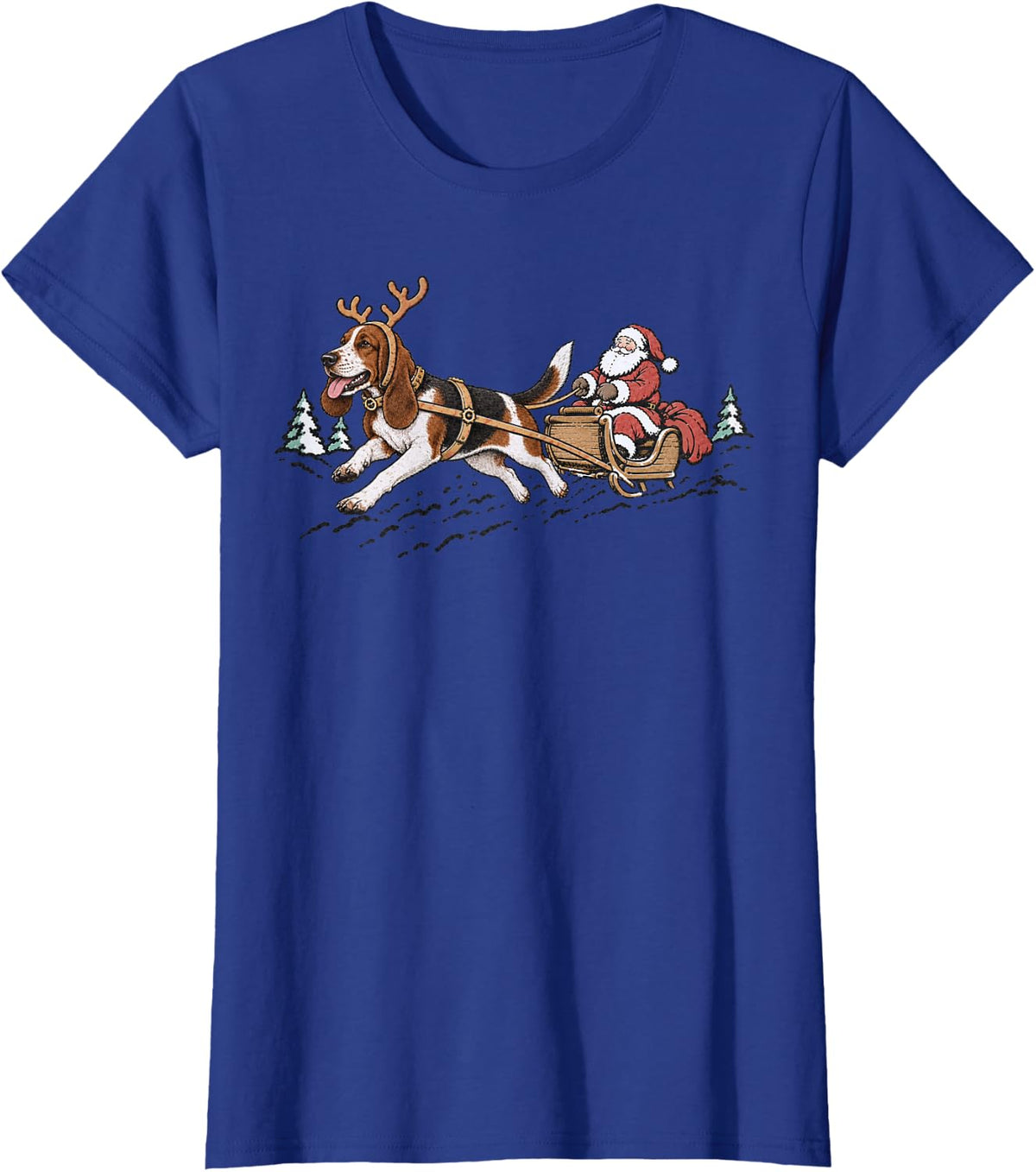 Basset Hound Sleighing Santa Claus Christmas Dog Lover T-Shirt - Royal Blue