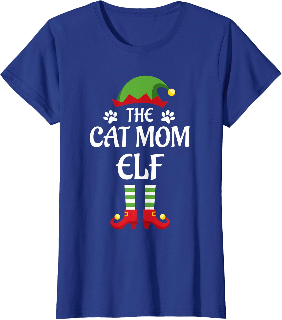 Cat Mom Elf Family Matching Group Christmas Tees T Shirts for Women Men Kids Holiday - Royal Blue