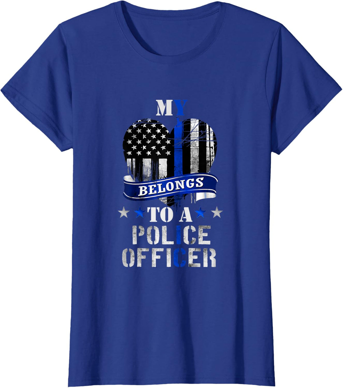 My Heart Belongs to A Police Officer Law Enforcement T-Shirt - Royal Blue