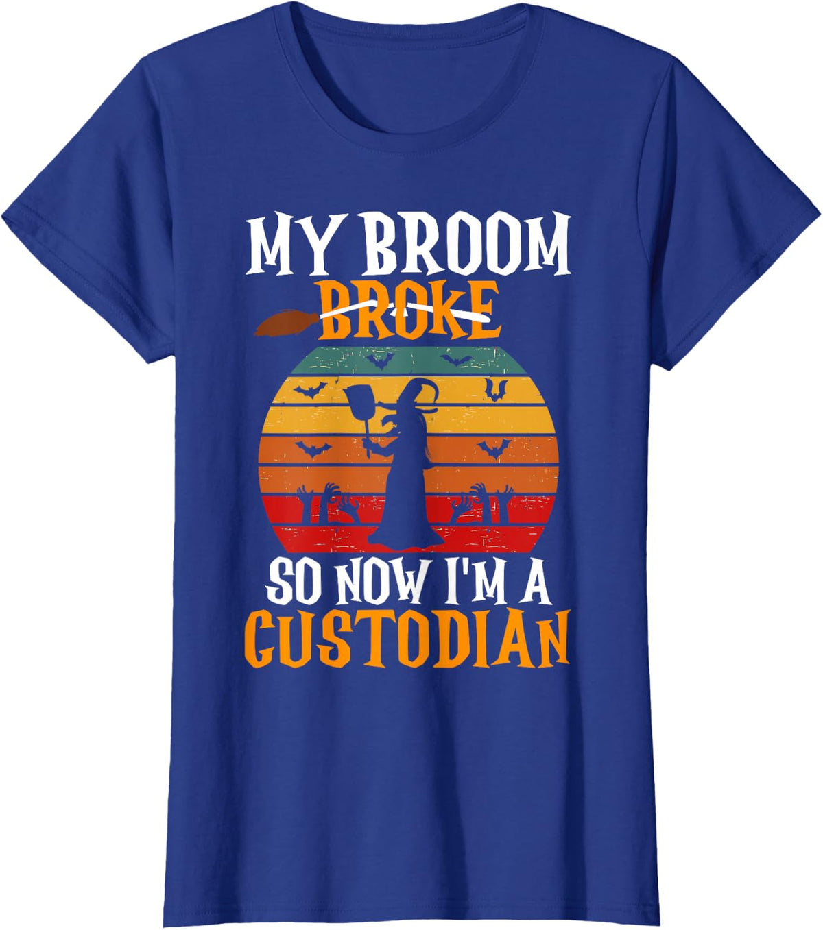 School Custodian Janitor Retro Vintage Sunset Halloween T-Shirt - Royal Blue