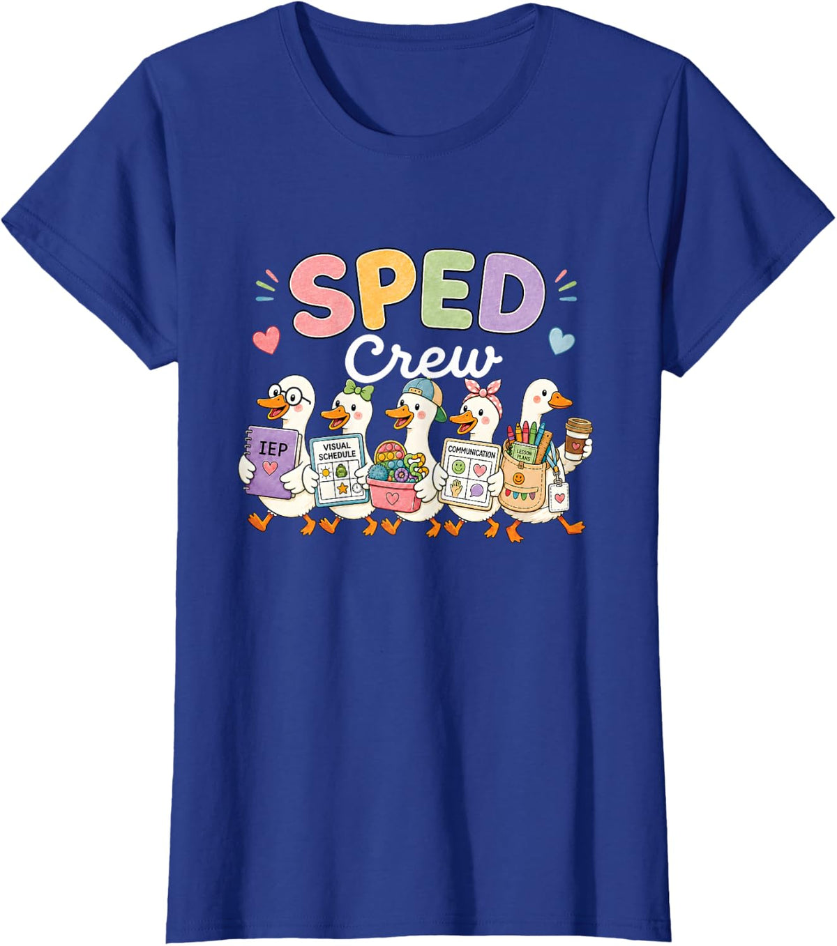 Special Education Teacher Crew IEP Visual Schedule Support T-Shirt - Royal Blue