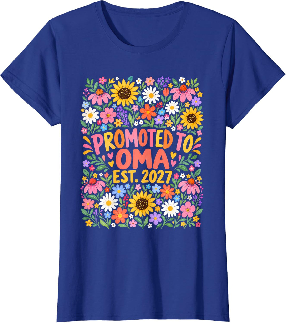 Promoted to Oma Grandmother Floral T-Shirt - Royal Blue
