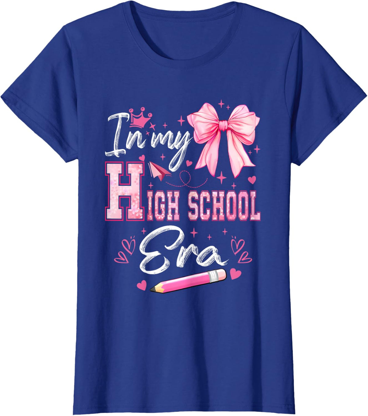 in My High School Era Coquette Back to School Teacher Girl T-Shirt - Royal Blue