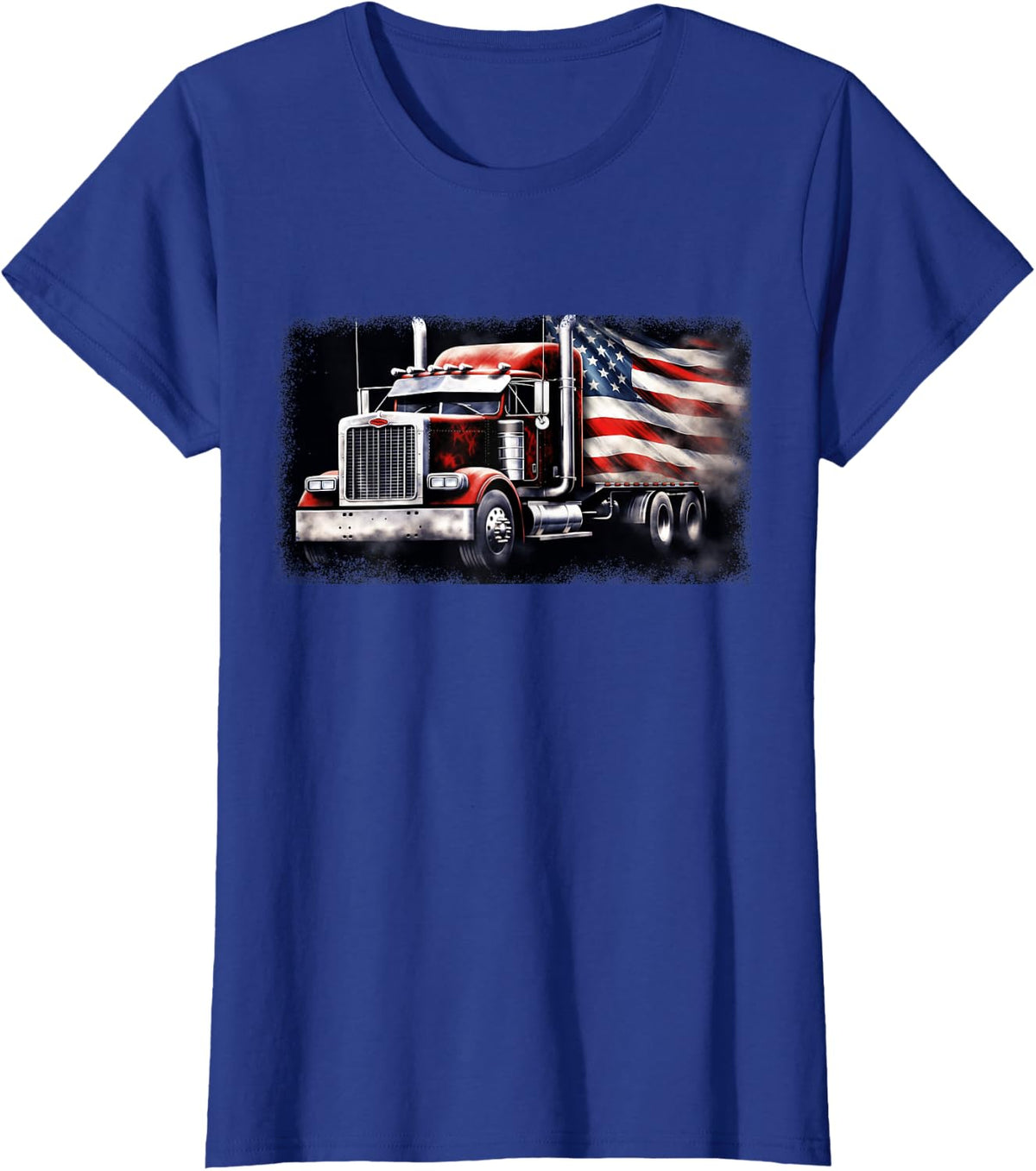 US American Flag Semi Truck Driver Trucker Tee T-Shirt for Men Women Trucking Shirts - Royal Blue