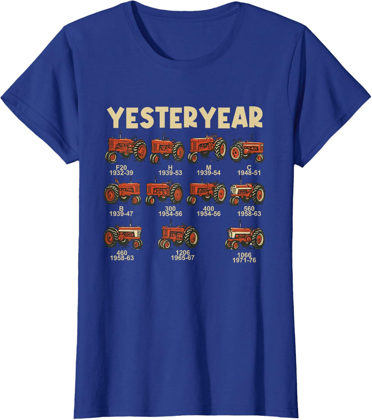 Vintage Red Tractor Collection Yesteryear Timeline T-Shirt - Royal Blue