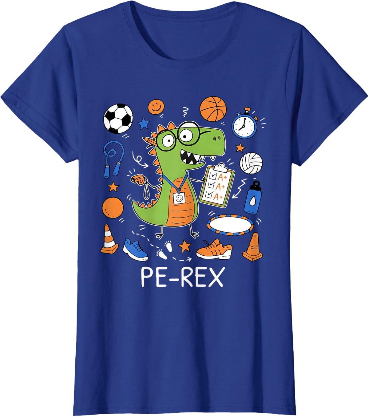 Pe-rex PE Teacher Dinosaur Funny Physical Education Teacher T-Shirt - Royal Blue