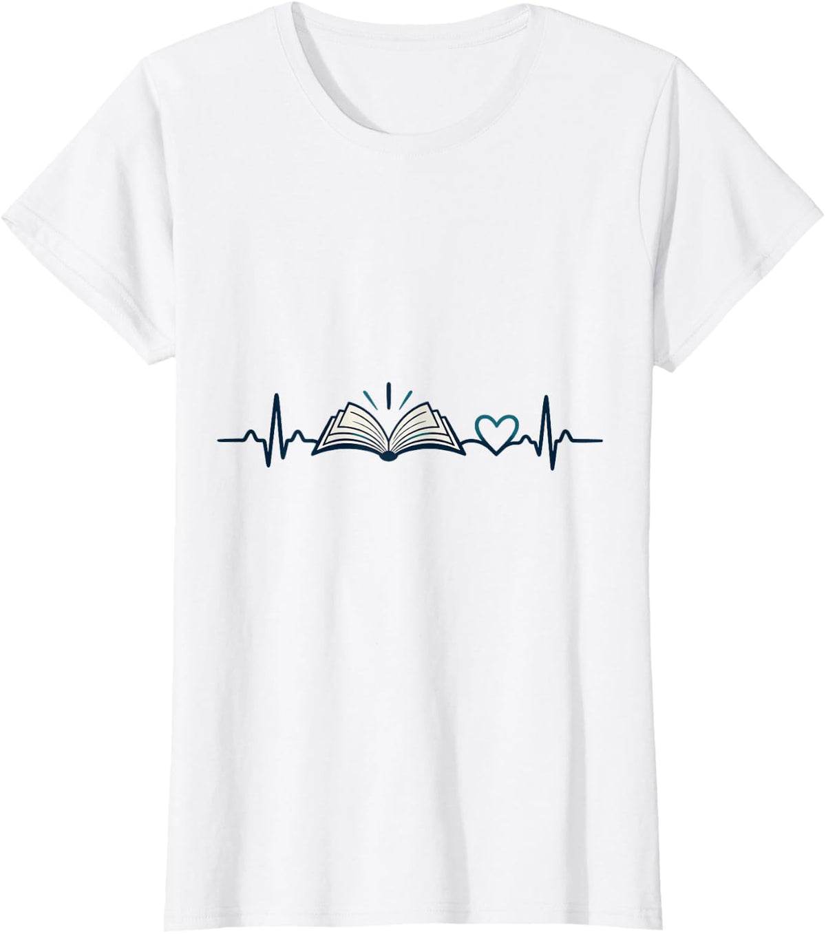 Reading Heartbeat Bookworm Literature Lover Minimalist T-Shirt - White