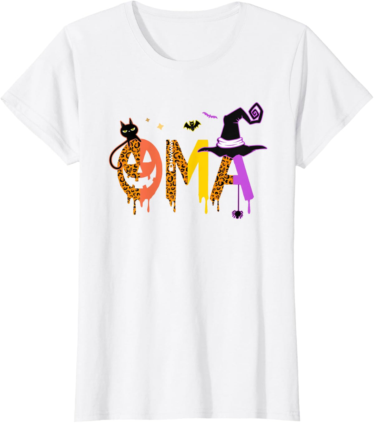 Oma Witch Leopard Decoration German Grandma Oma Halloween T-Shirt - White