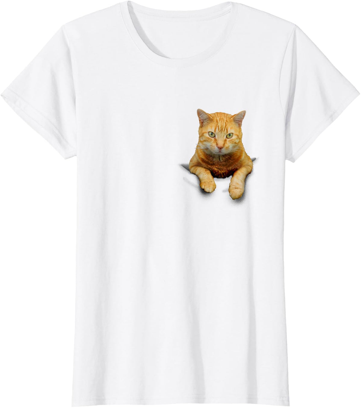 Orange Tabby Cat Funny Realistic Cat in Pocket Graphic T-Shirt - White