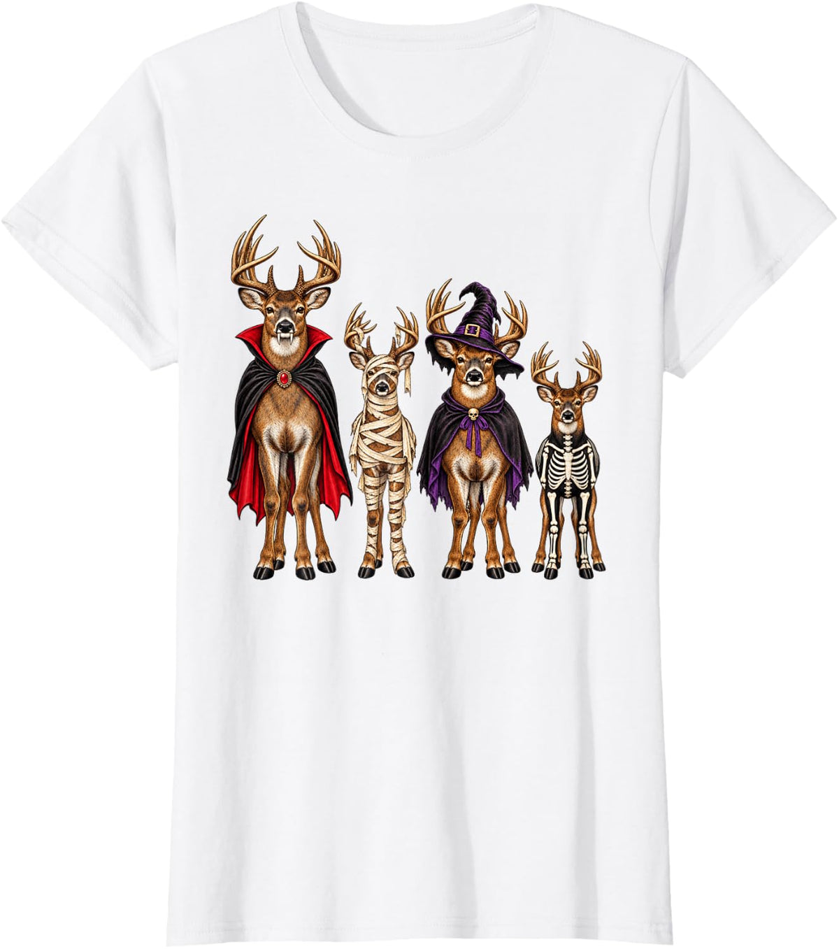 Halloween Deer Bucks in Costumes Funny Hunter Design T-Shirt - White