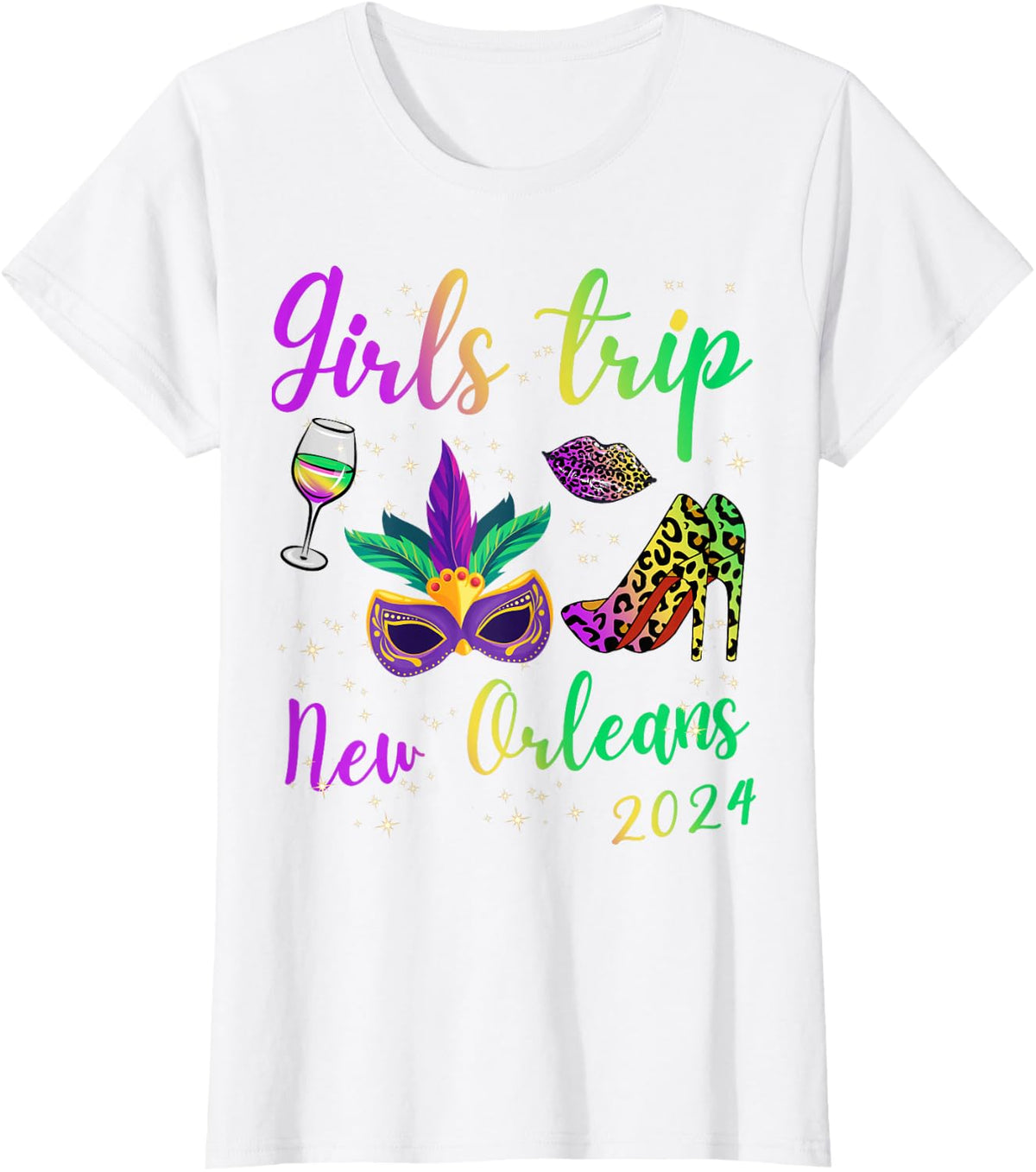Girls Trip New Orleans 2024 Mardi Gras Mask Beads Matching T-Shirt - White