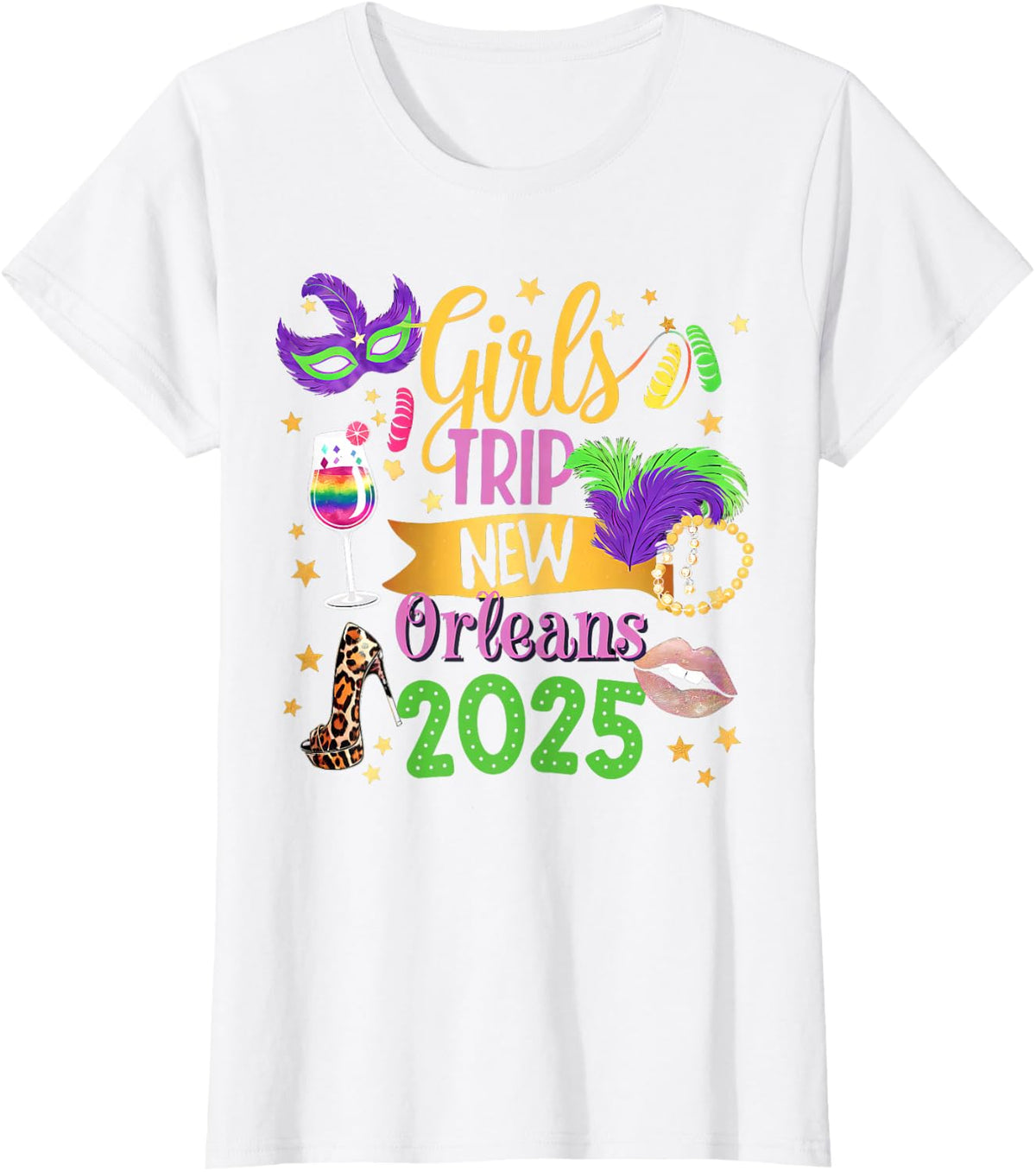 Girls Trip New Orleans 2025 Mardi Gras Mask Beads Family T-Shirt - White