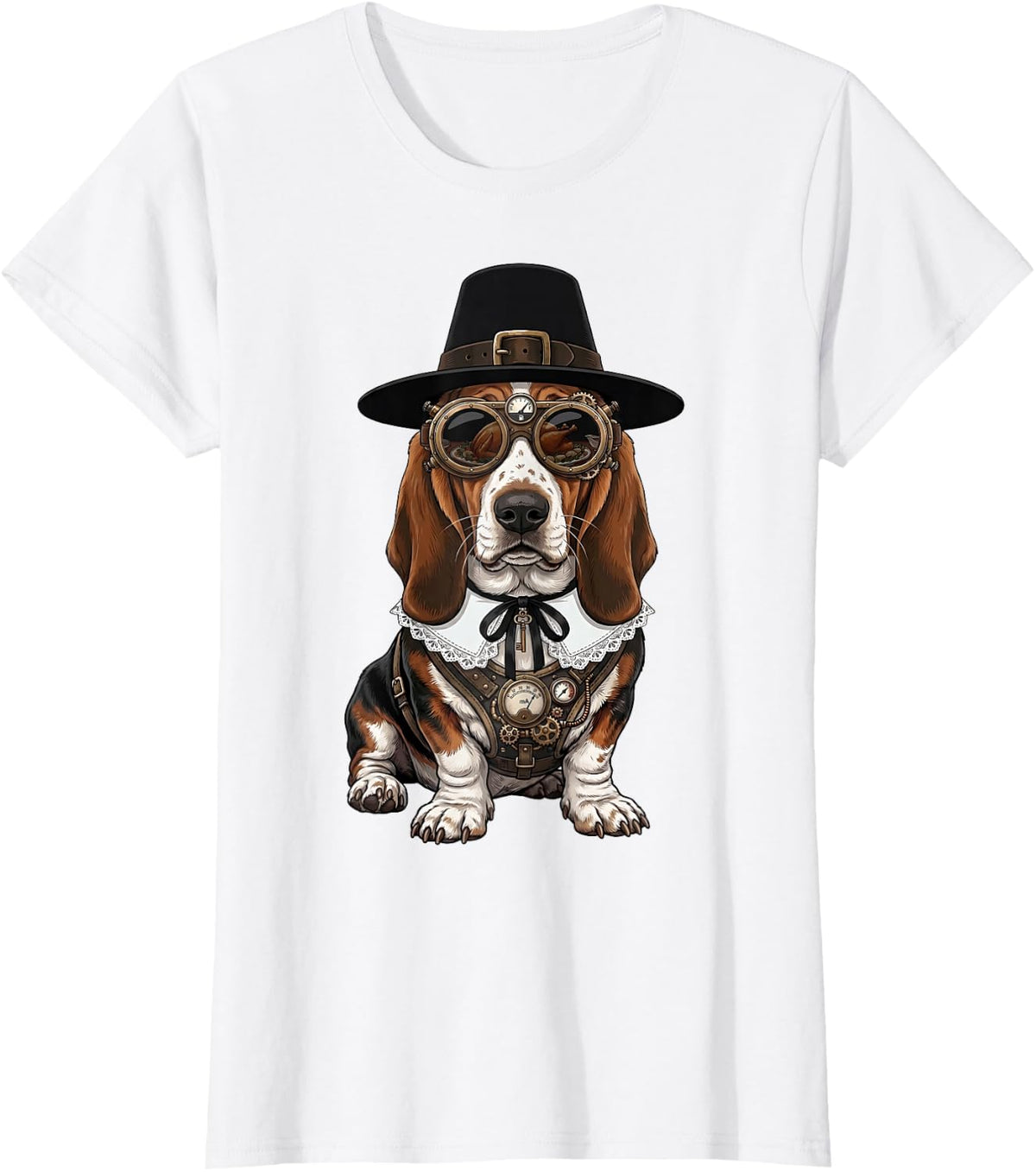 Basset Hound Vintage Retro Turkey Day Dinner Fall Harvest T-Shirt - White