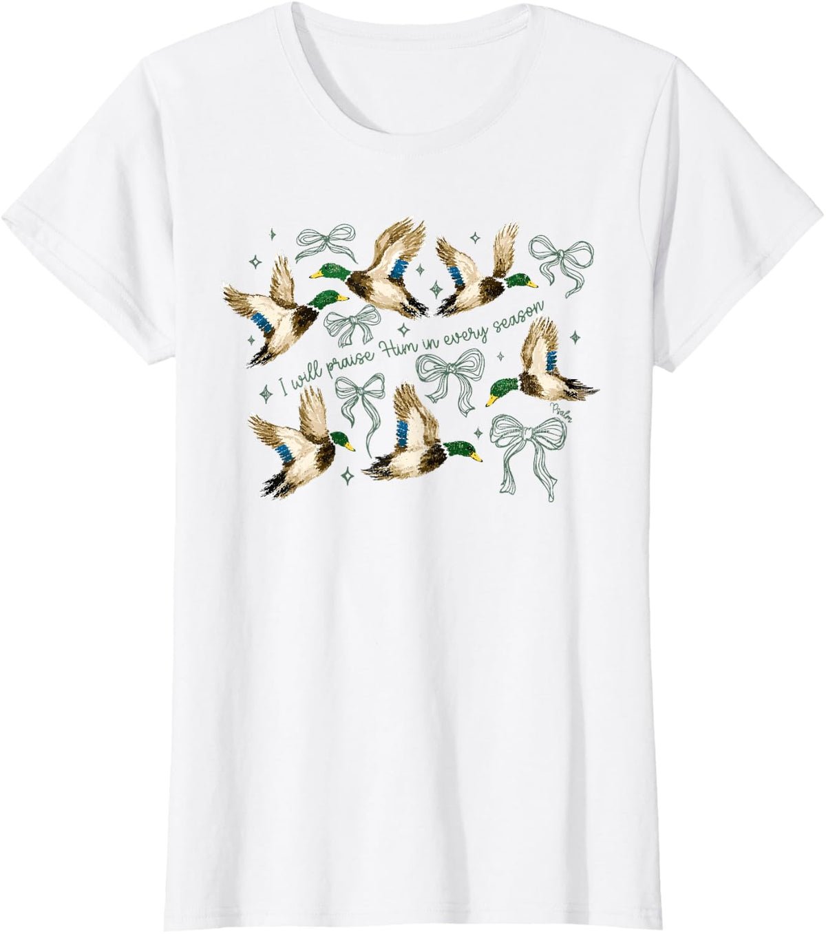 I Will Praise Him Christian Mallard Duck Hunting Psalm 146:2 T-Shirt - White