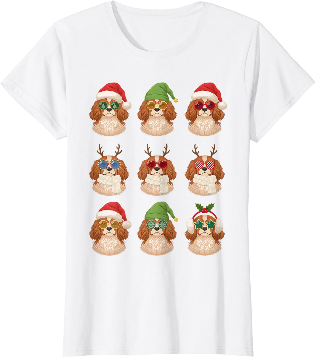 Cute Cavalier King Charles Spaniel Silly Holiday Pajama T-Shirt - White