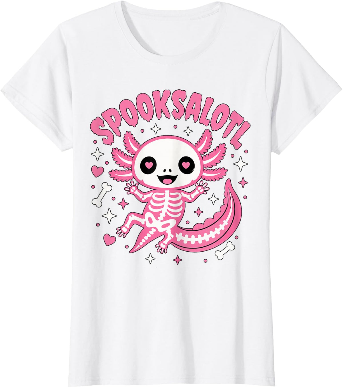 Spooksalotl Pink Skeleton Axolotl T-Shirt - White