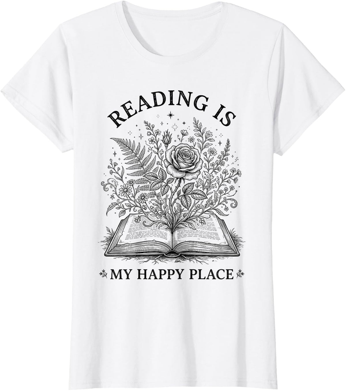 Reading is My Happy Place Book Literature Reader Bookworm T-Shirt - White