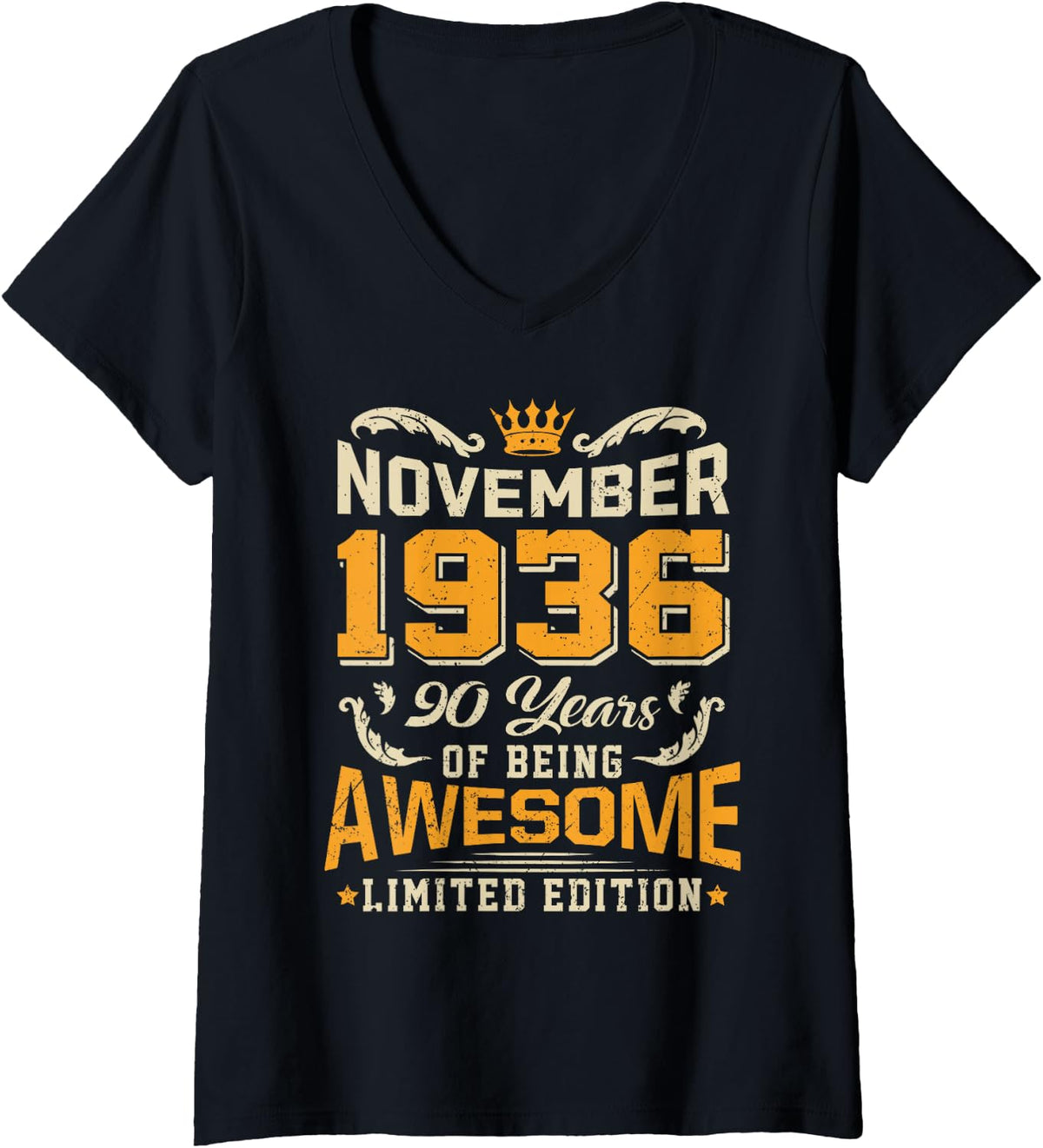 Women's November 1936 Vintage 90 Years Awesome 90th Birthday V-Neck T-Shirt - Black