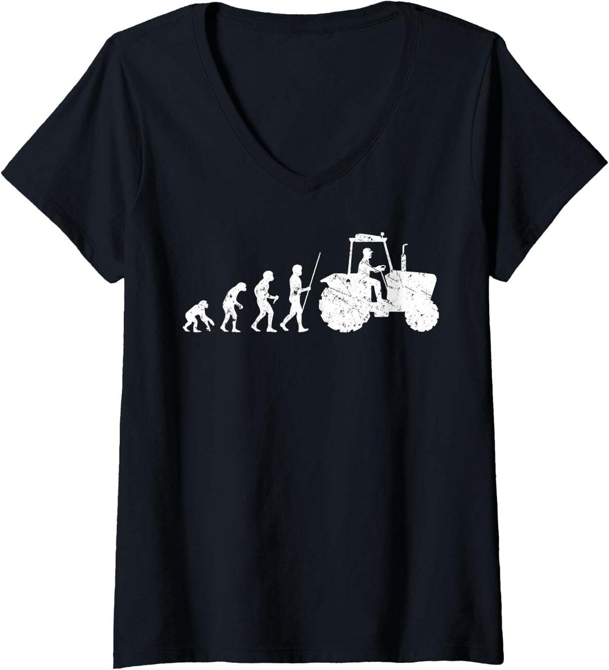 Women's Tractor Driver Evolution Corn Farmer Rancher Agriculturist V-Neck T-Shirt - Black