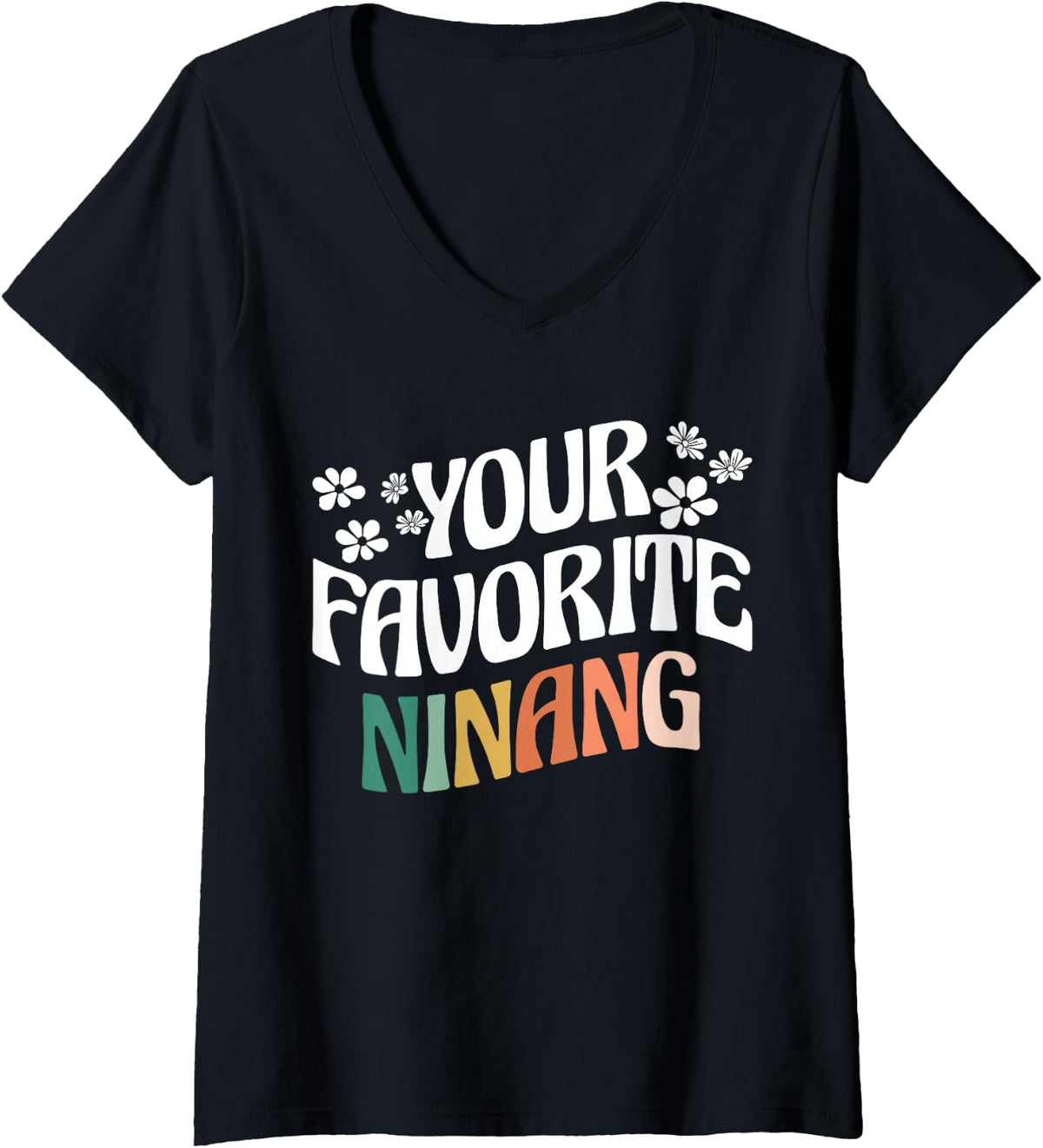 Women's Your Favorite Ninang Godmother Godchild Retro Vintage V-Neck T-Shirt - Black