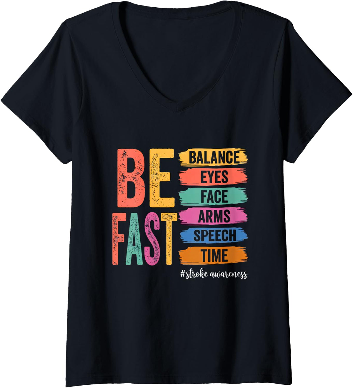 Women's Vintage Stroke Awareness BE Fast Healthcare Worker Supporter V-Neck T-Shirt - Black