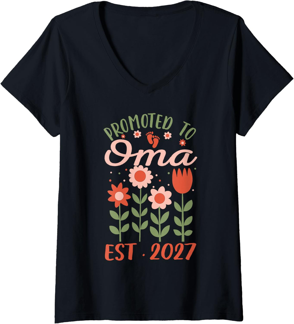 Women's Promoted to Oma Est. 2027 German Grandma V-Neck T-Shirt - Black
