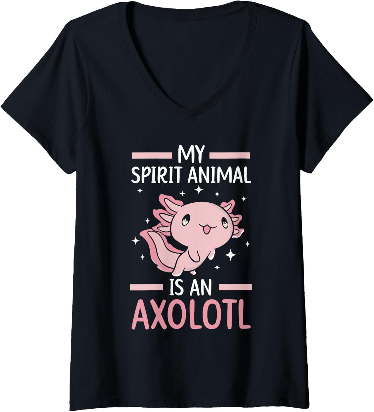 Women's My Spirit Animal is an Axolotl Aquatic Mexican Walking Fish V-Neck T-Shirt - Black