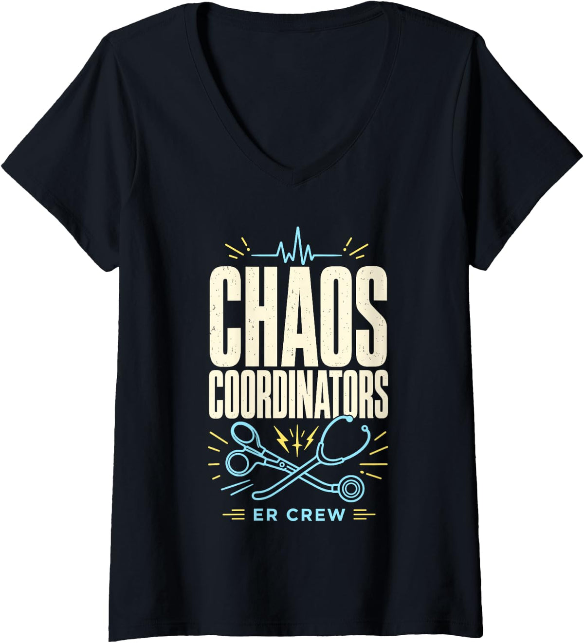Women's Chaos Coordinators ER Crew Nurse Doctor V-Neck T-Shirt - Black