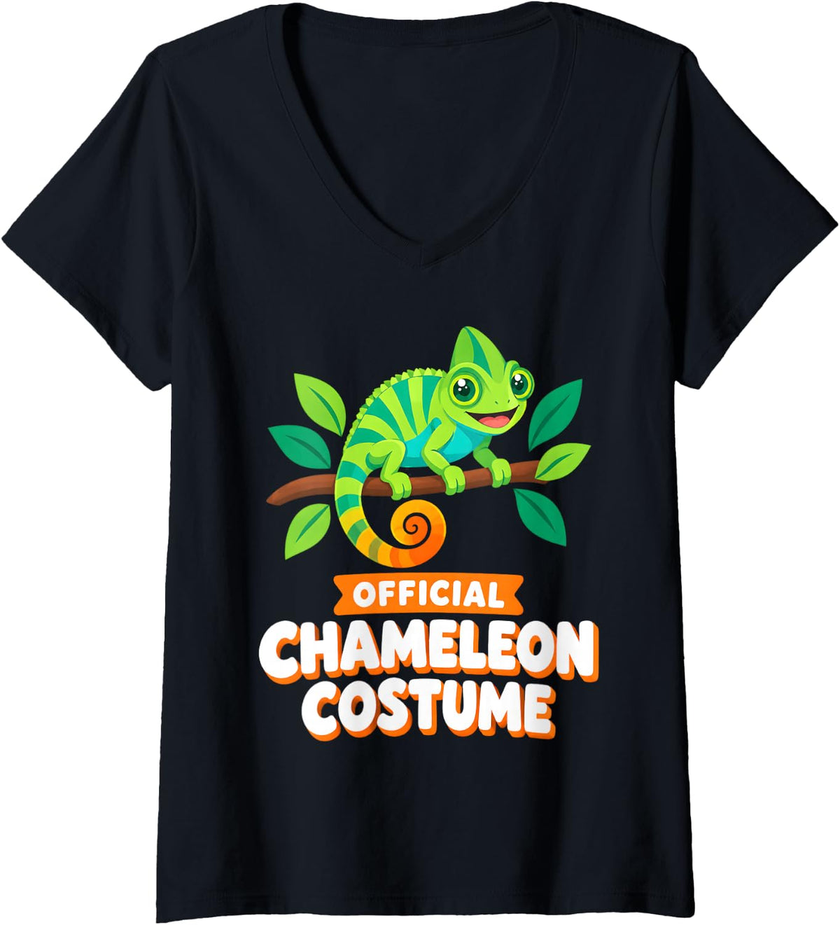 Women's Official Chameleon Costume Halloween Reptile Lizard V-Neck T-Shirt - Black