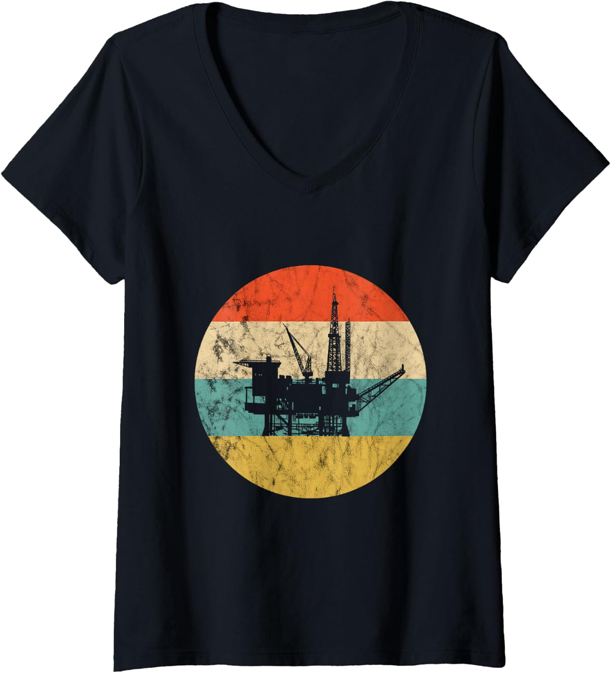 Women's Oil Rig Retro Vintage Oilfield Worker Oildrilling Rig Man V-Neck T-Shirt - Black