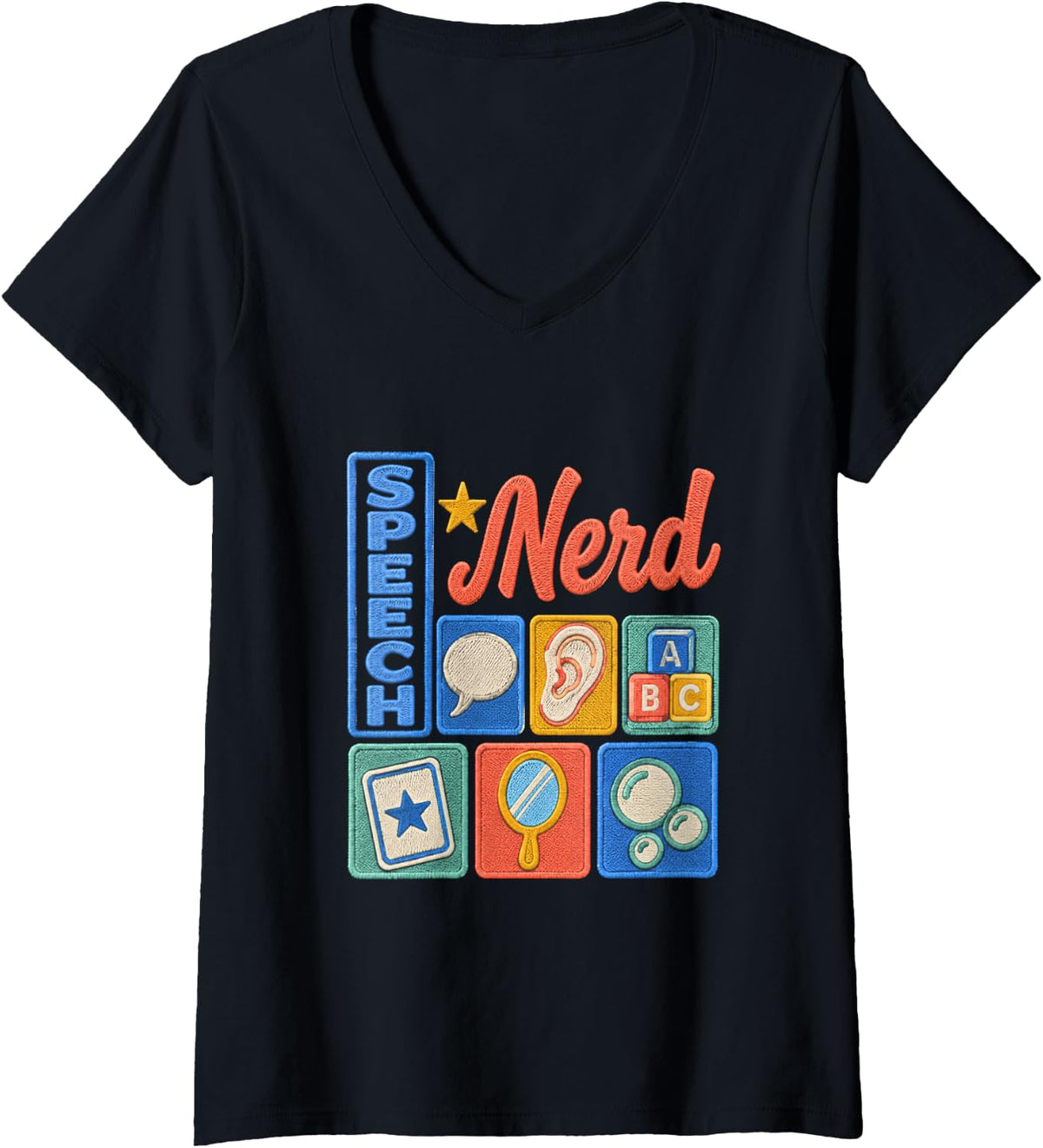 Women's Speech Therapist Nerd SLP Language Pathology V-Neck T-Shirt - Black