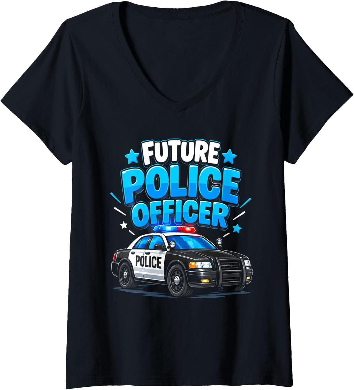 Women's Future Police Officer Cop Policeman Men Boys Kids V-Neck T-Shirt - Black