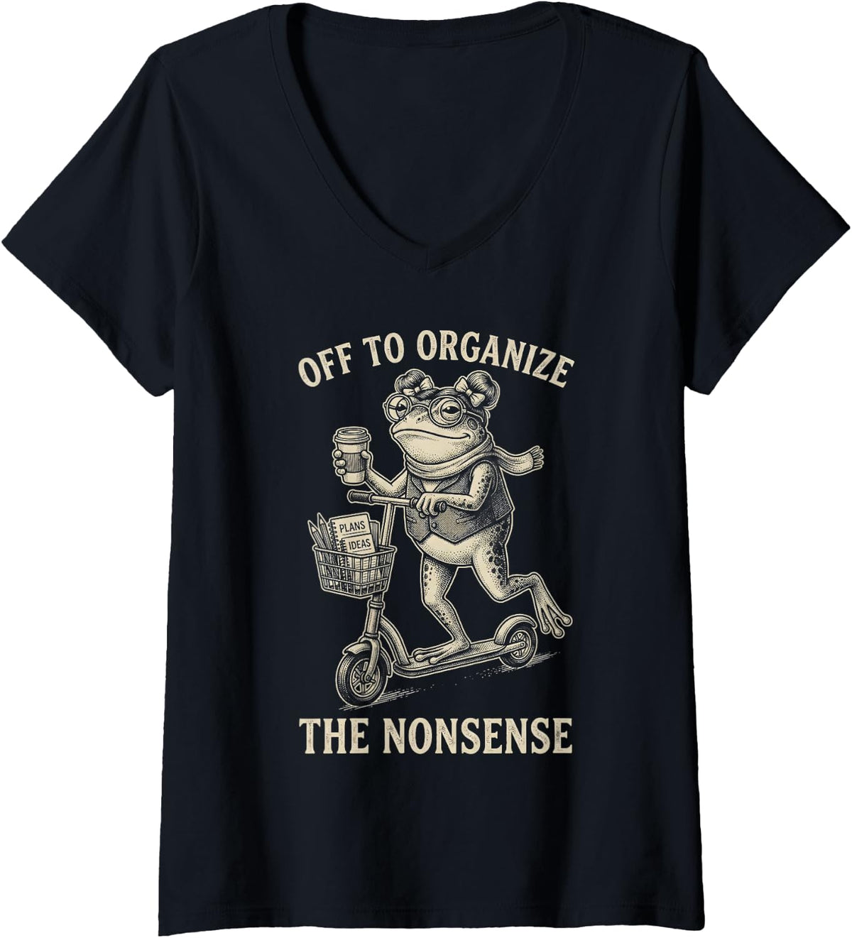 Women's Off to Organize The Nonsense Chaos Coordinator Mother V-Neck T-Shirt - Black