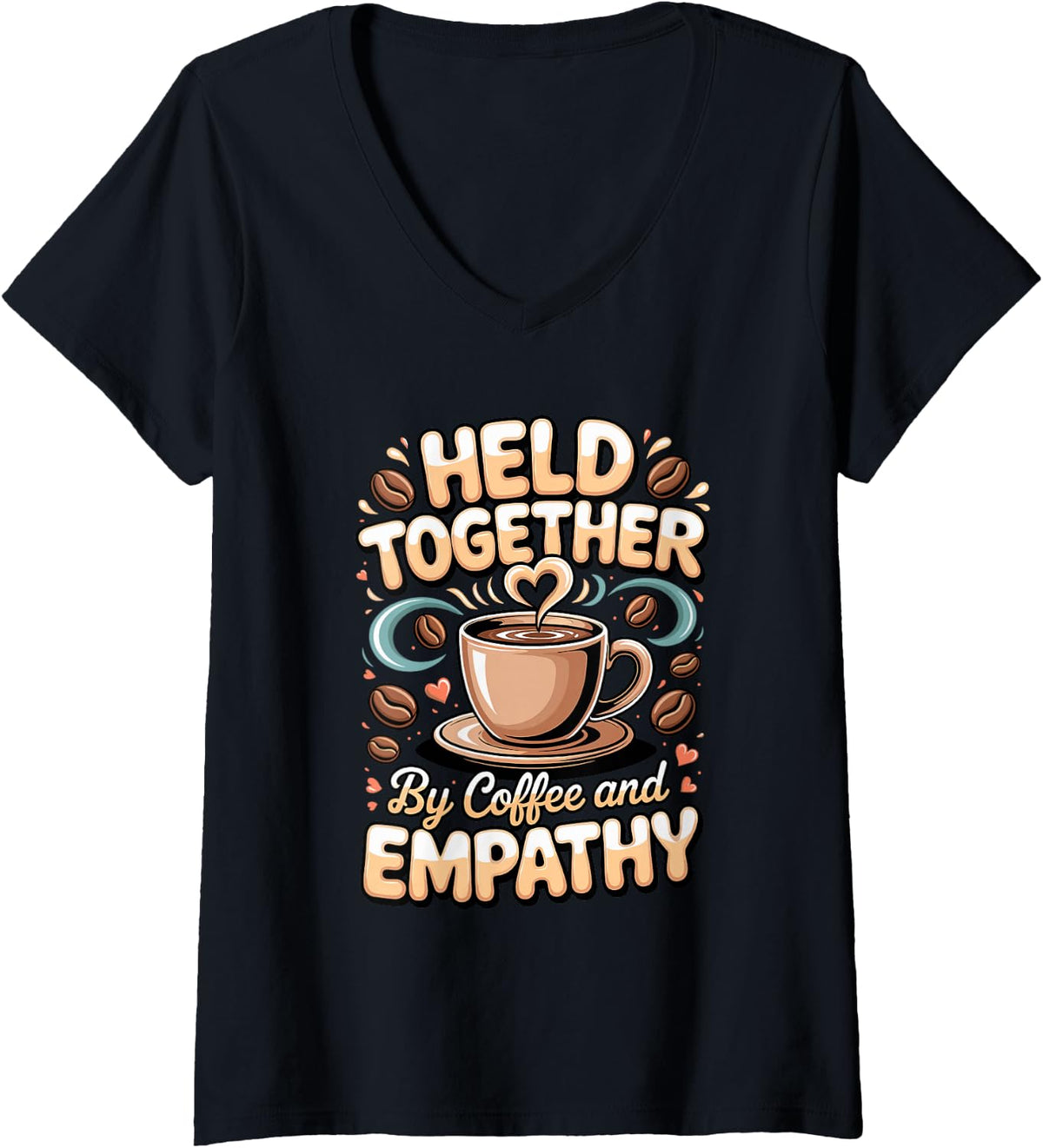 Women's Held Together By Coffee and Empathy Social Worker Case V-Neck T-Shirt - Black