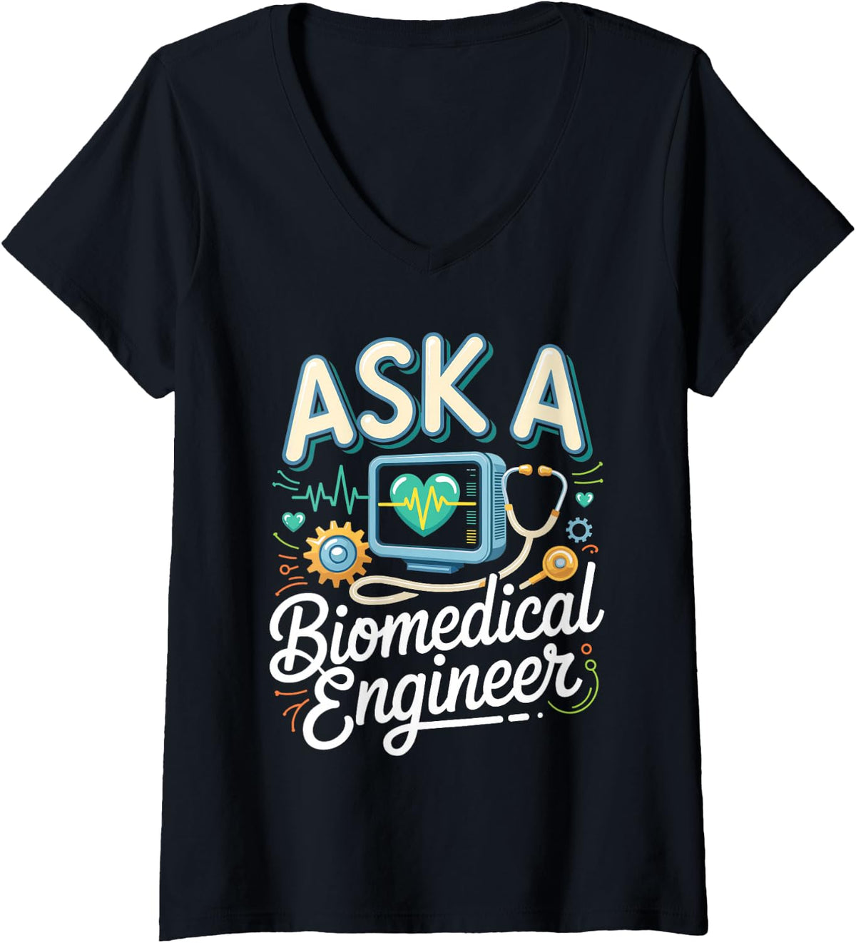 Women's Ask a Biomedical Engineer Medical Devices Bioengineering V-Neck T-Shirt - Black