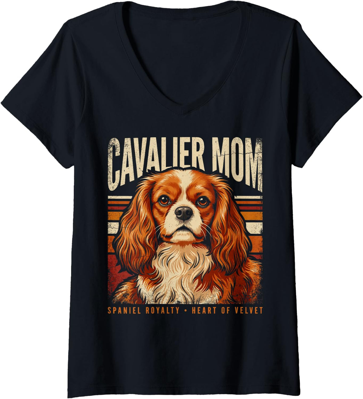 Women's Cavalier Monk Spaniel Royalty Heart of Velvet V-Neck T-Shirt - Black