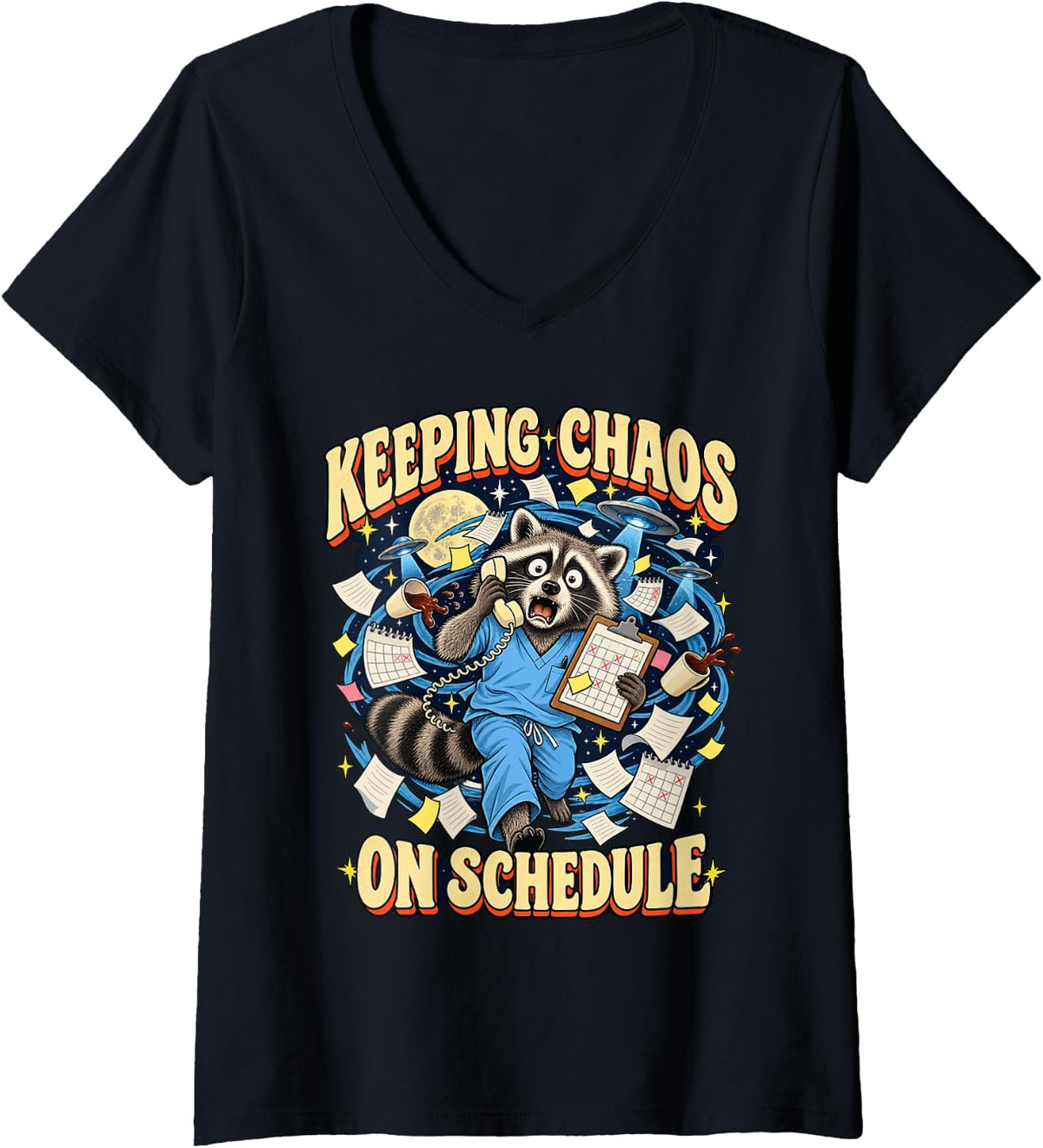 Women's Keeping Chaos on Schedule Surgical Coordinator V-Neck T-Shirt - Black