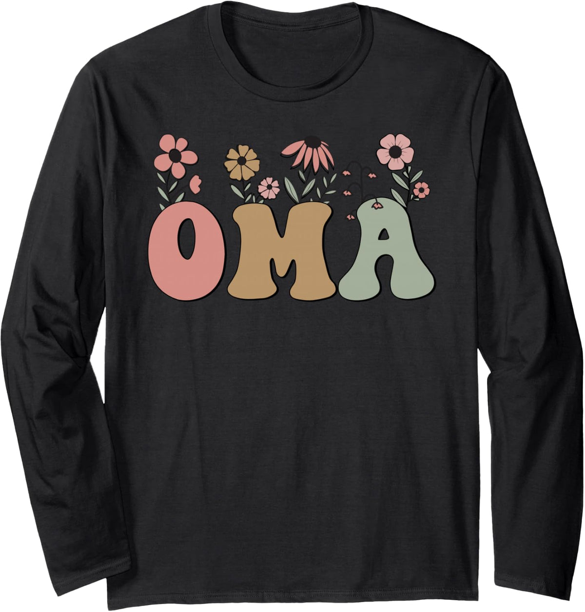 Oma Mothers Day Floral Retro Summer Spring Flowered Woman Long Sleeve T-Shirt - Adult Unisex Black