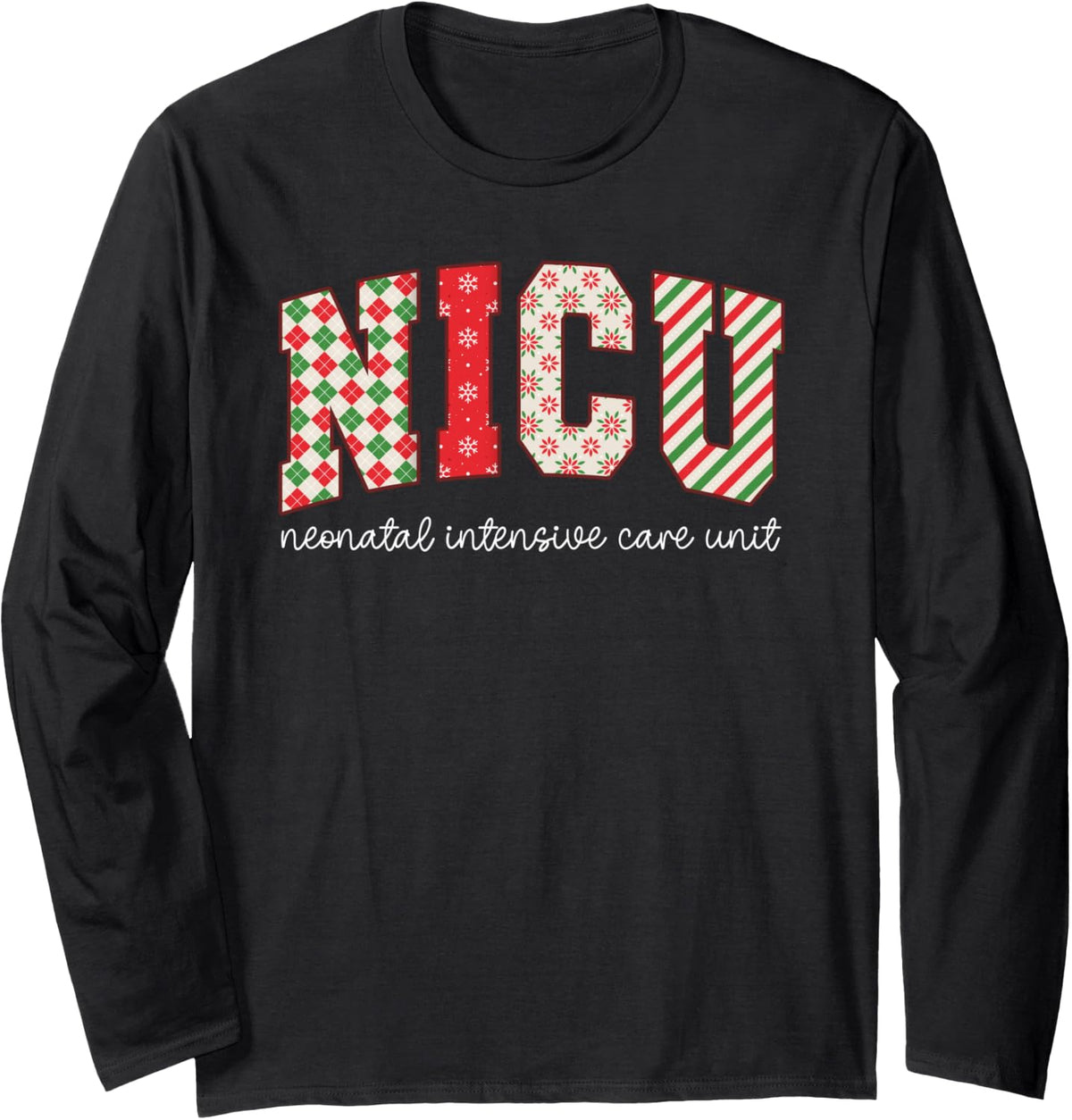 Retro Christmas NICU Nurse Neonatal Intensive Care Unit Long Sleeve T-Shirt - Adult Unisex Black