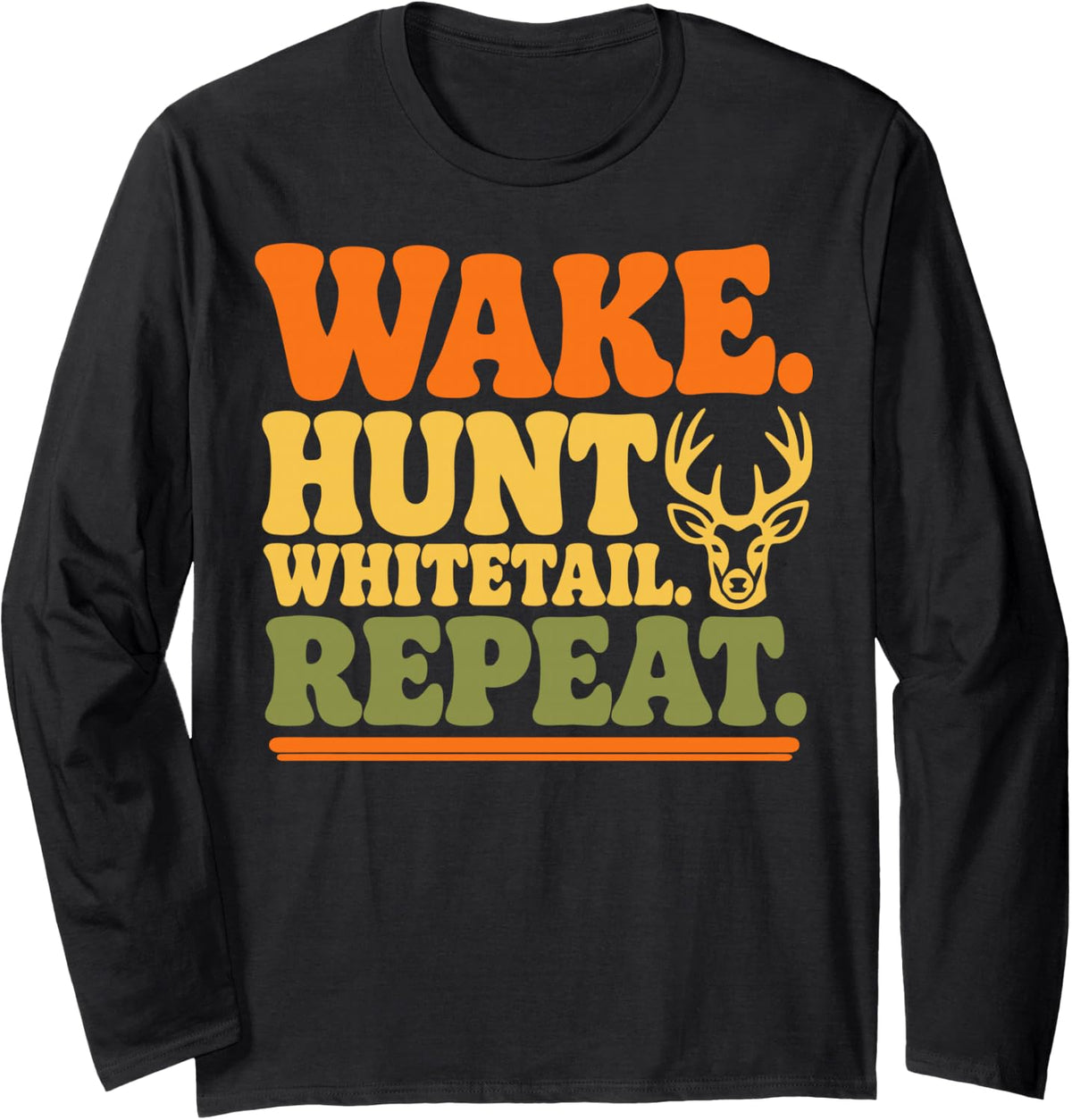 Retro Whitetail Deer Hunting Buck Hunter Long Sleeve T-Shirt - Adult Unisex Black