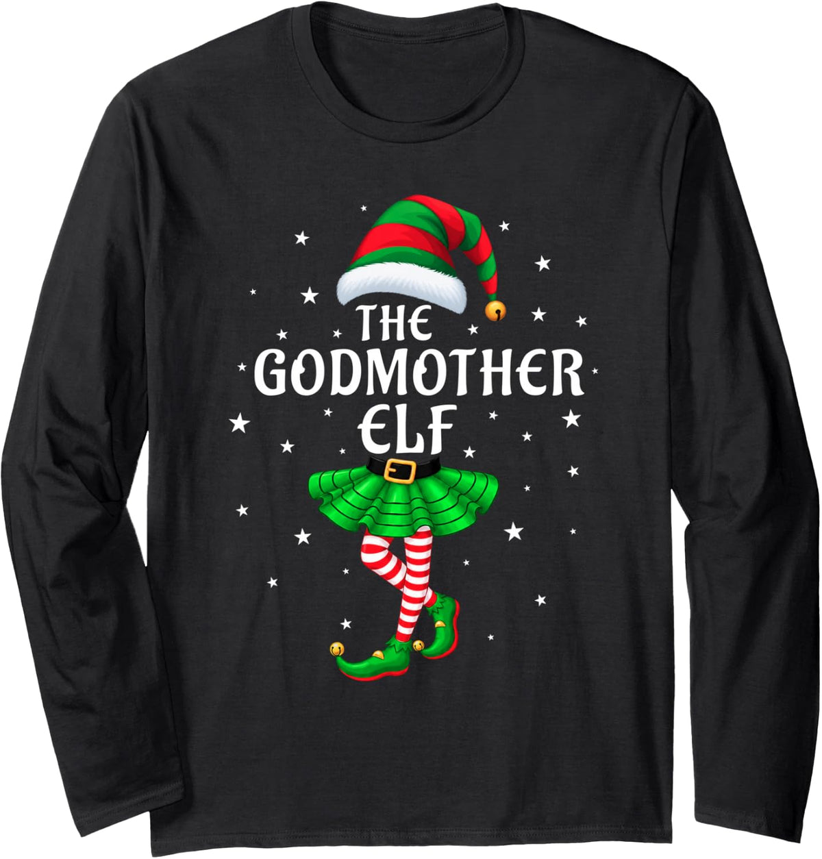 Godmother Elf Christmas Family Matching Xmas Group Funny Long Sleeve T-Shirt - Adult Unisex Black
