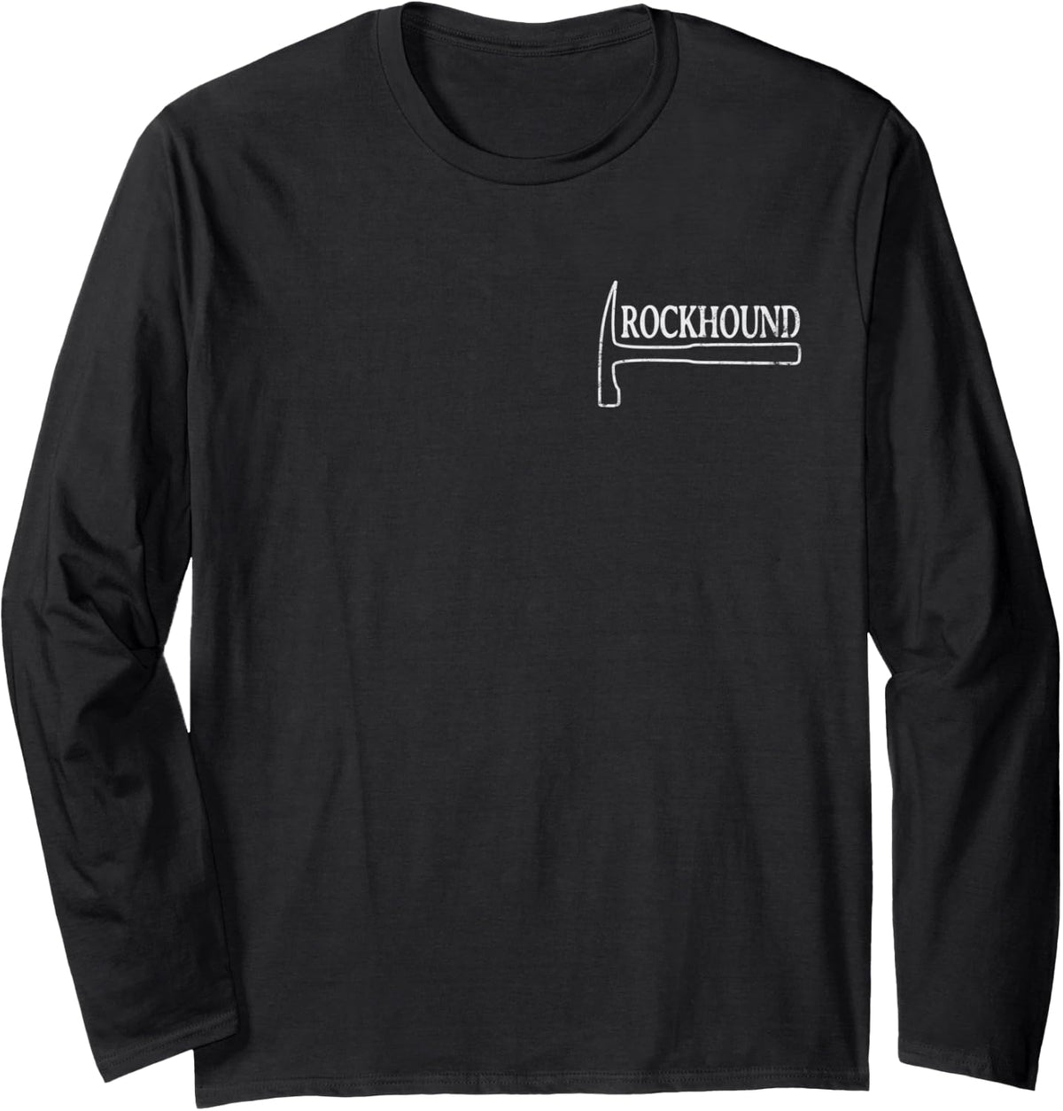 Distressed Rockhound with Rock Pick Graphic Long Sleeve T-Shirt - Adult Unisex Black