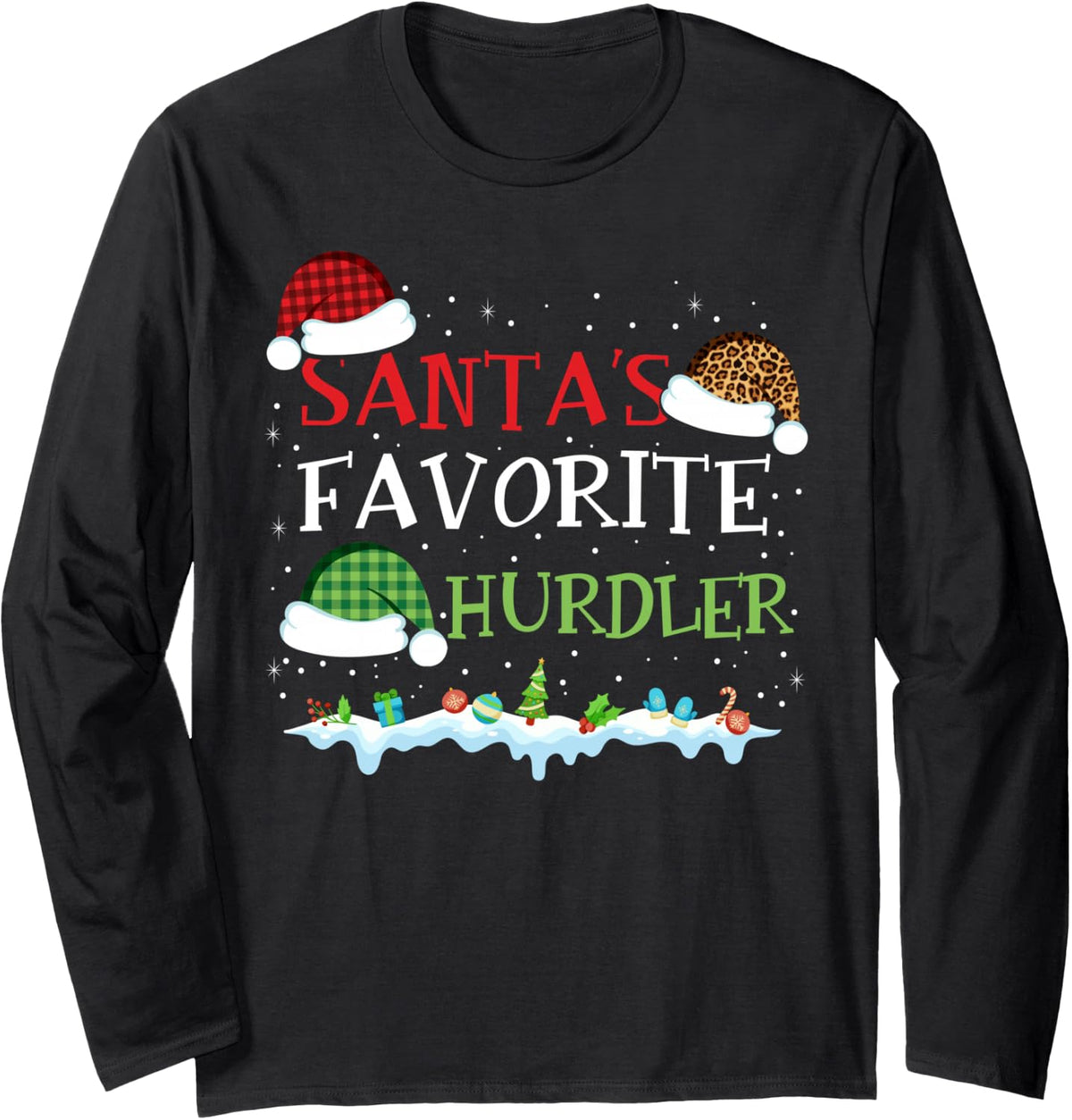 Santa's Favorite Hurdler Fun Christmas Track Field Long Sleeve T-Shirt - Adult Unisex Black