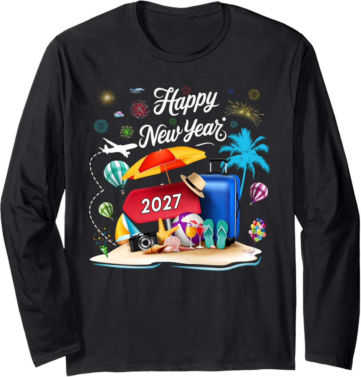 Happy New Year 2027 Family Matching Outfit Custom Vacation Long Sleeve T-Shirt - Adult Unisex Black