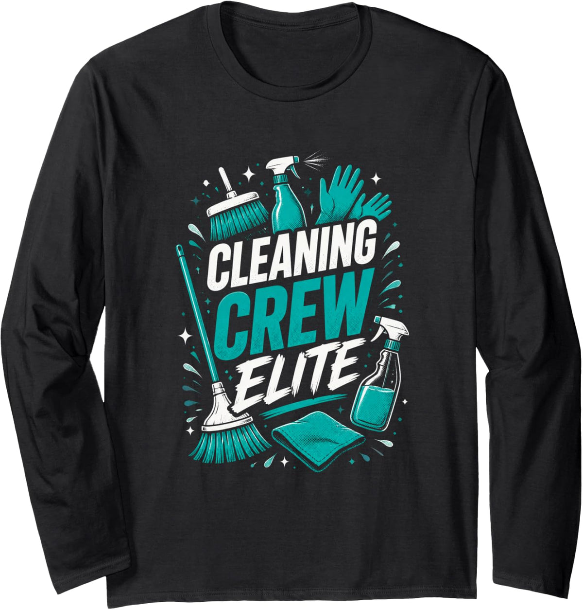 Cleaning Crew Elite Cleaner Gift Janitor Housekeeping Long Sleeve T-Shirt - Adult Unisex Black