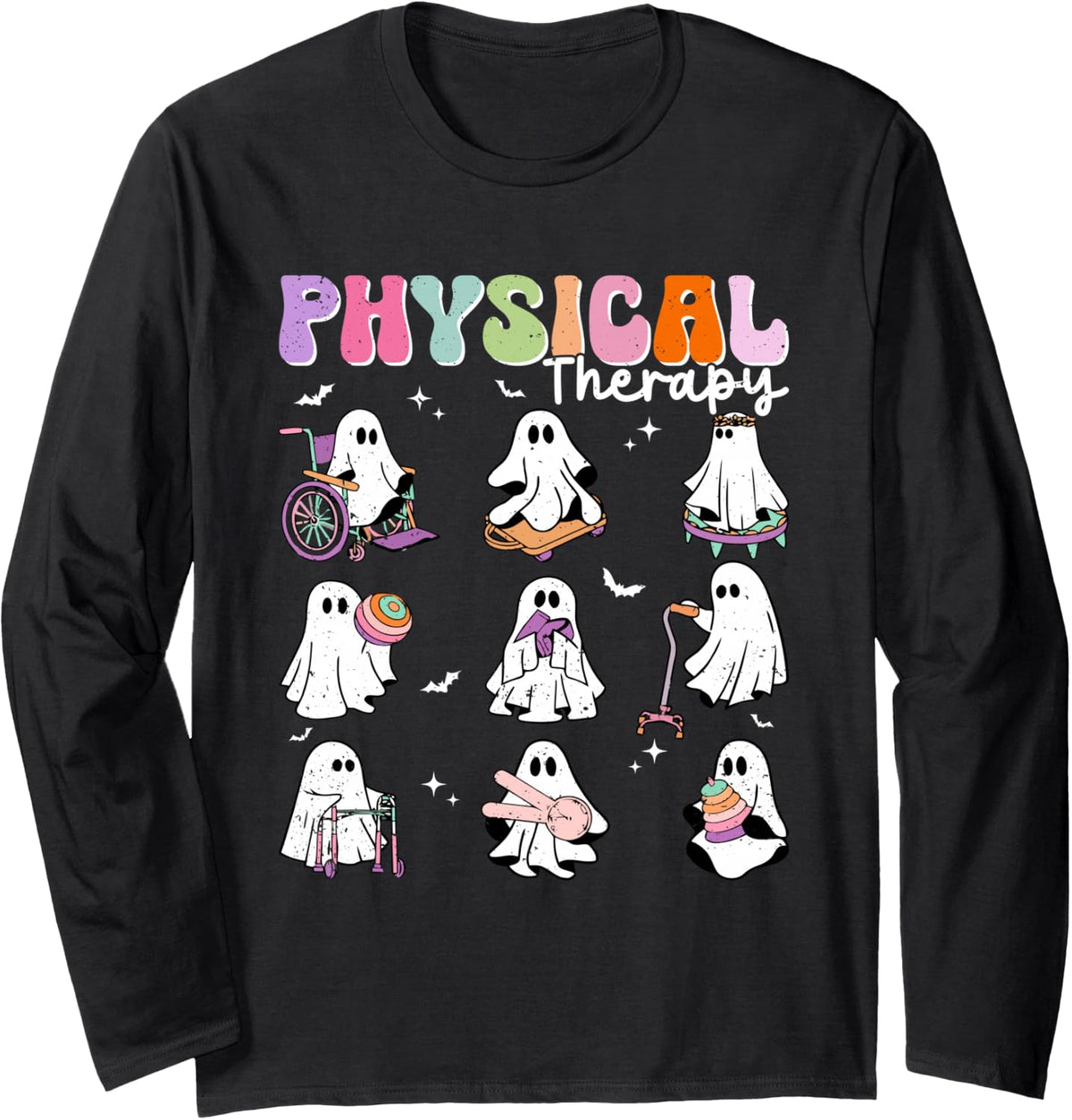 Ghost Physical Therapy Physical Therapist Halloween Groovy Long Sleeve T-Shirt - Adult Unisex Black