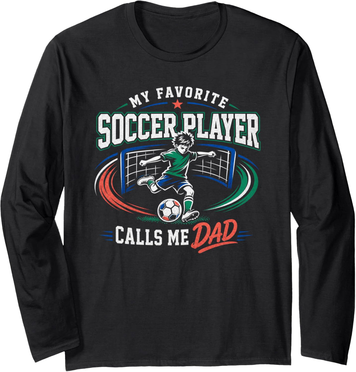 Soccer Dad Youth Player and Goal Net Long Sleeve T-Shirt - Adult Unisex Black