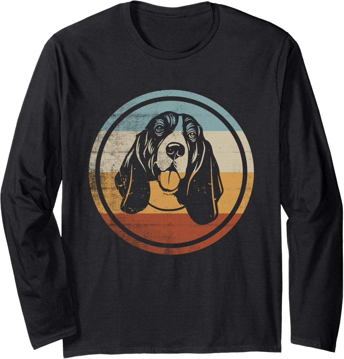 Retro Vintage Dog Design Basset Hound Long Sleeve T-Shirt - Adult Unisex Black