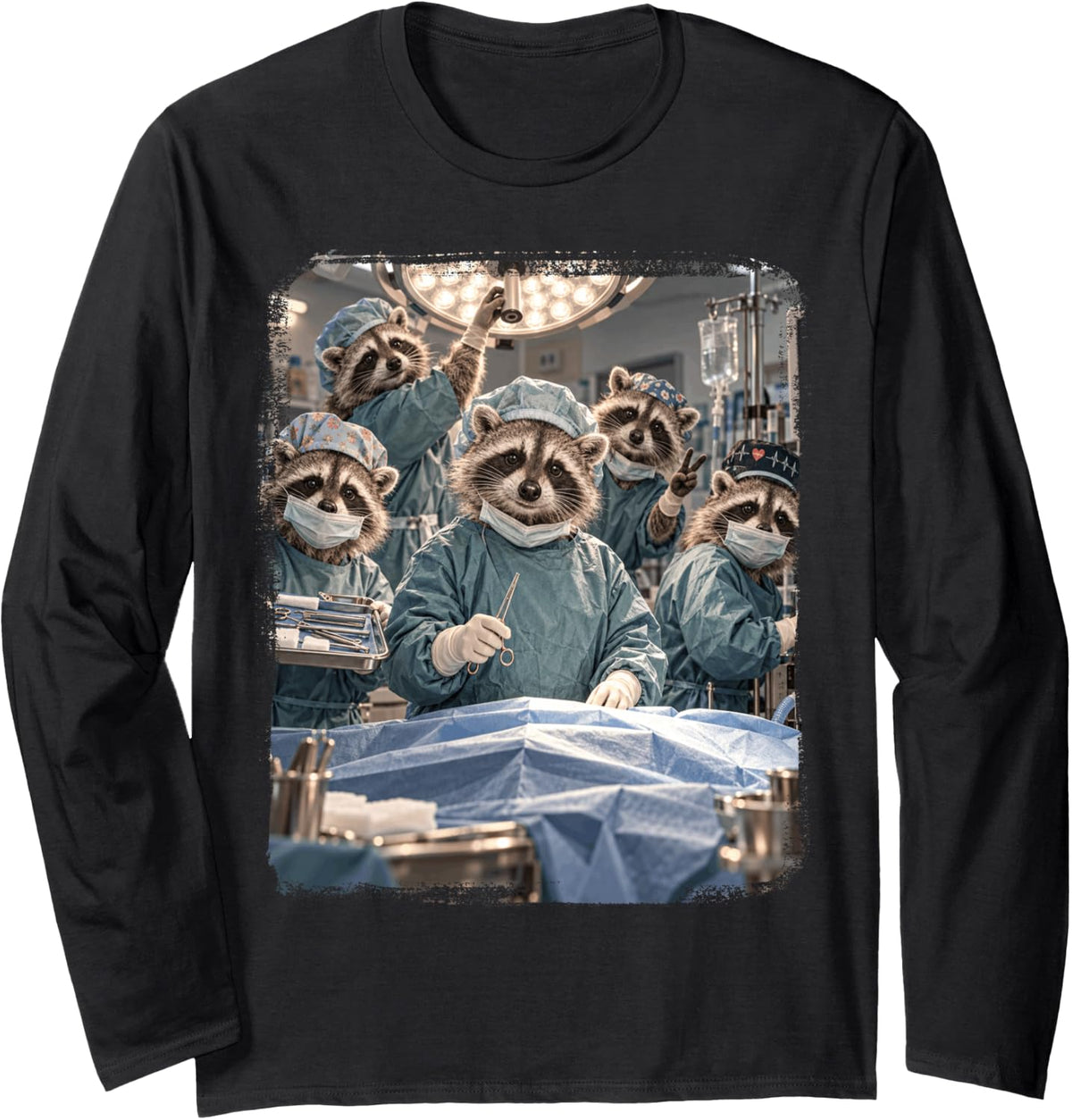 Raccoon Nurse Nursing Nurses Registered Nurse Operation Long Sleeve T-Shirt - Adult Unisex Black